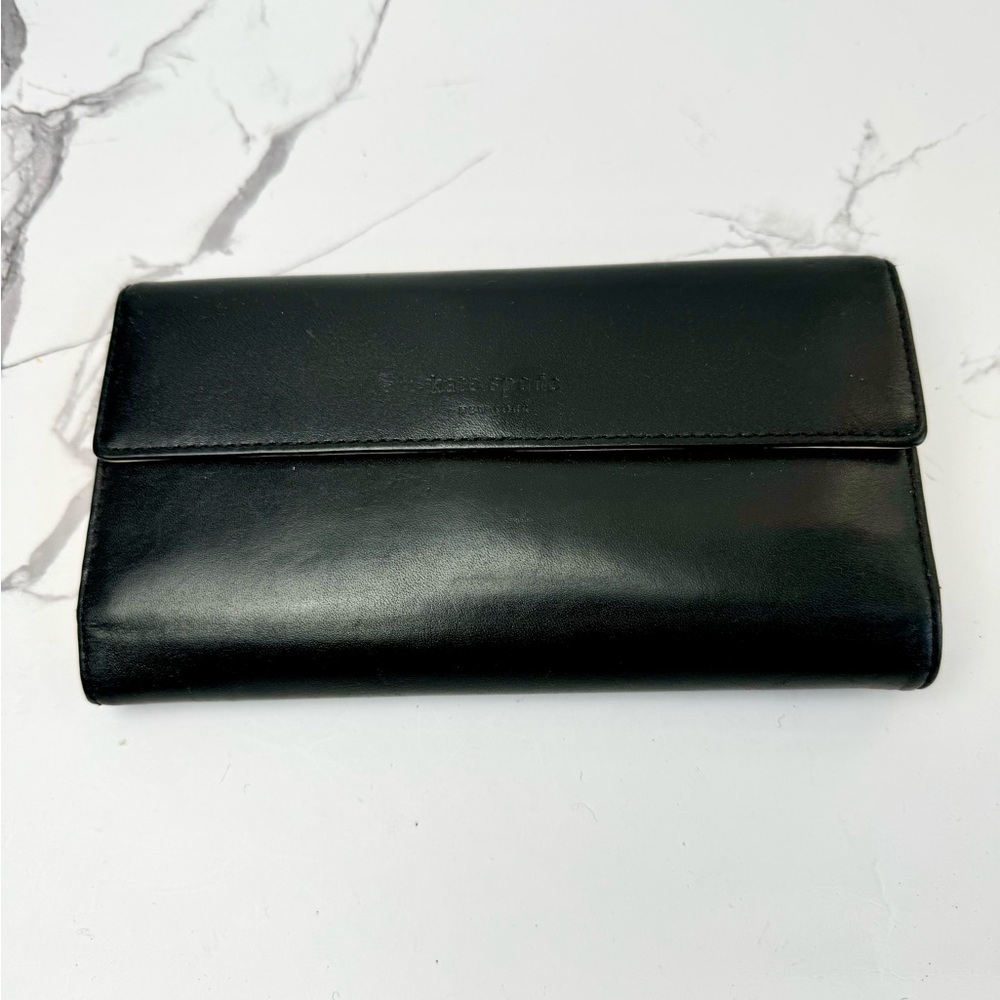 Kate Spade Black Leather Full Size Checkbook Wallet
